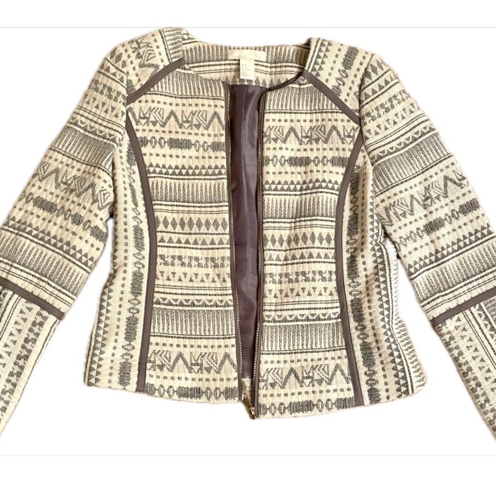 H&M Blazer - Geometric Design - Cream and Gray - Size 10